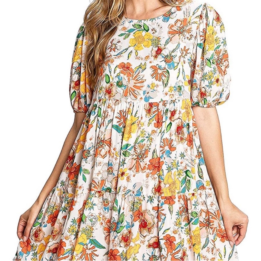 puff-sleeve tiered babydoll prairie summer dress boutique cottagecore milkmaid - Picture 3 of 15